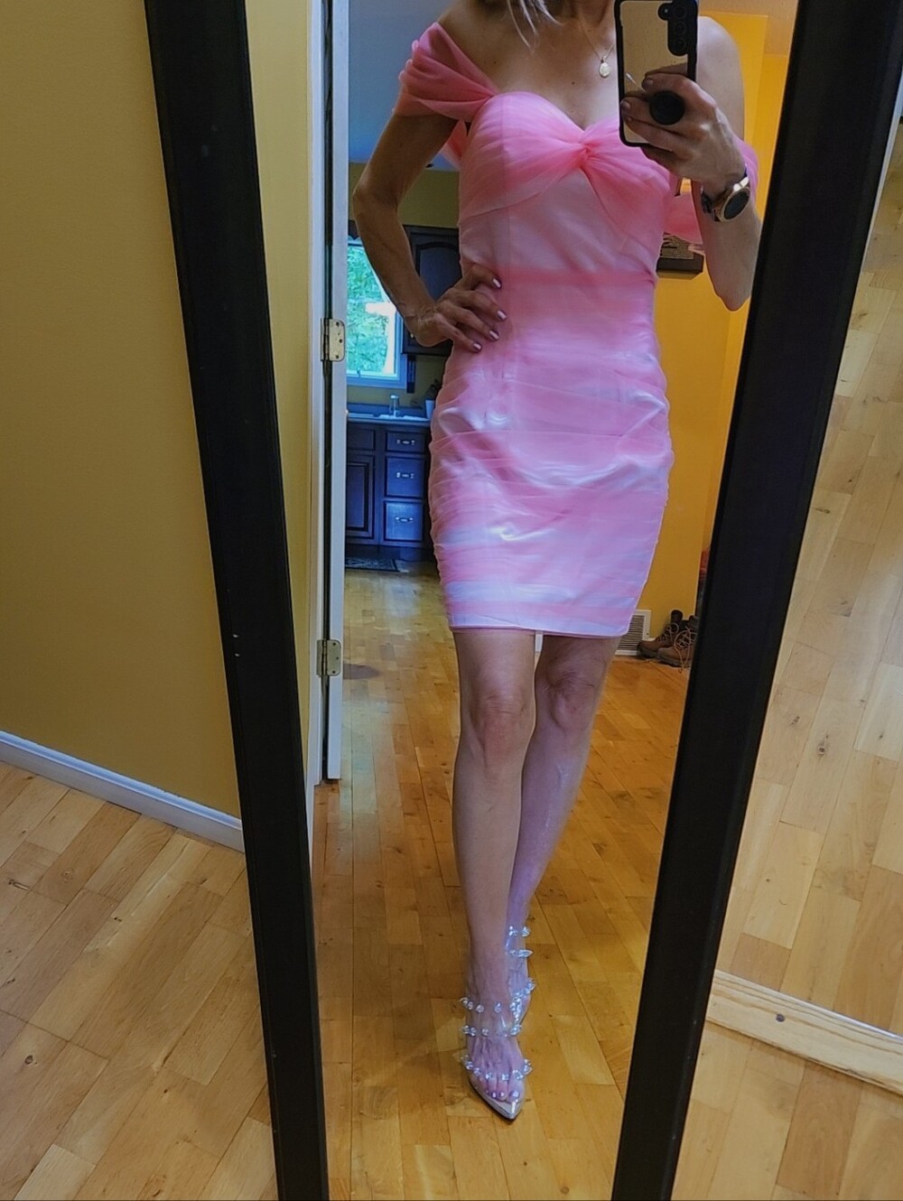 Women's Pink Mini Dress - Strap Detail